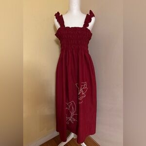 TRULY Burgundy Kids Dress with Floral Embroidery